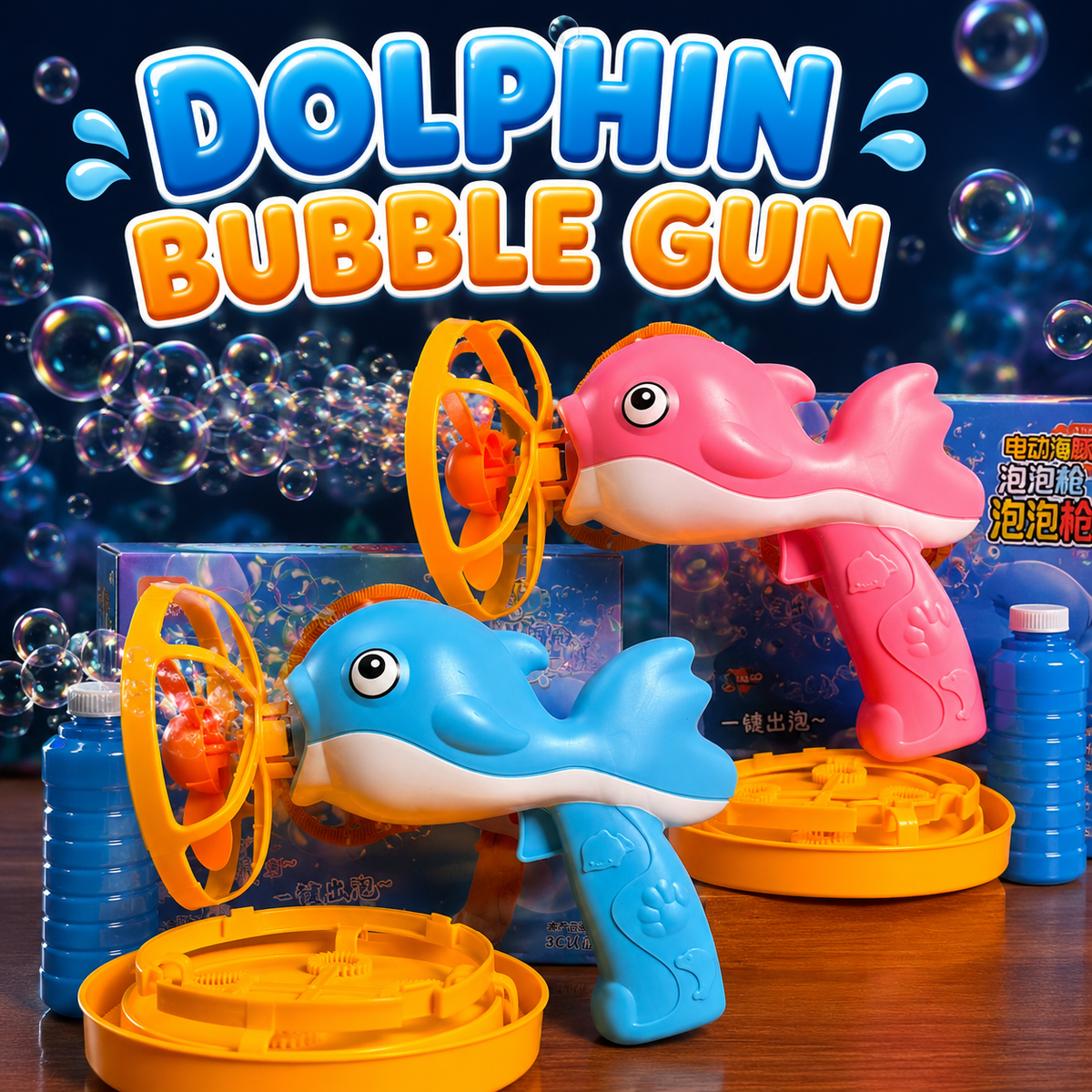 Dolphin Bubble Gun Machine Toy With Refill Solution (Random Color)