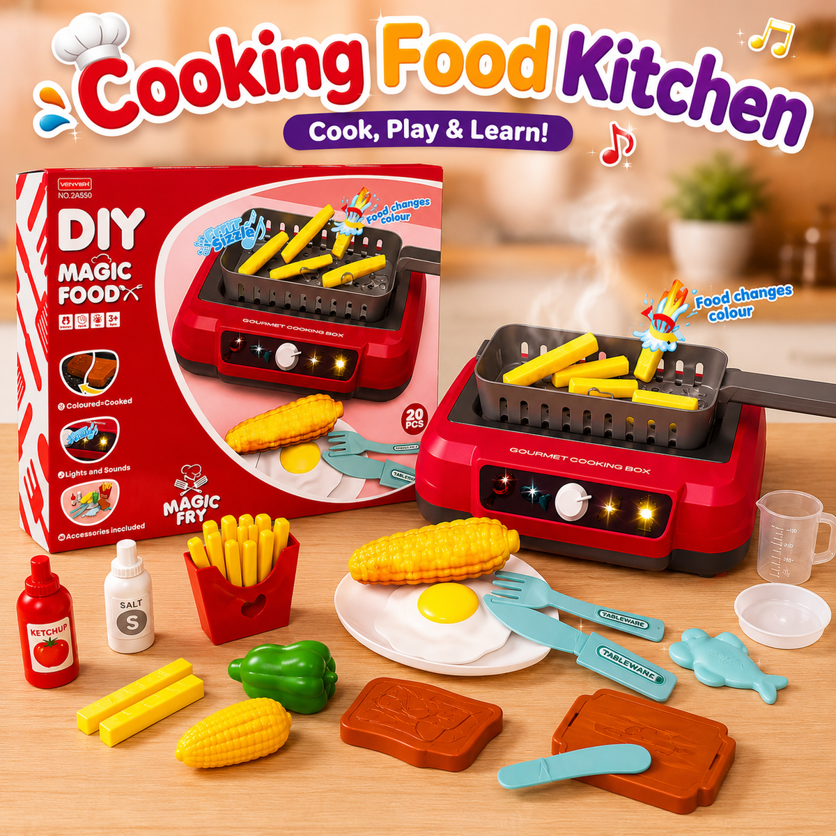 DIY Pretend Play Cooking Food Kitchen Toy Set for Kids (2A550)