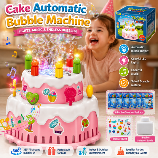Cake Automatic Bubble Machine Toy with LED Light & Music for Kids 