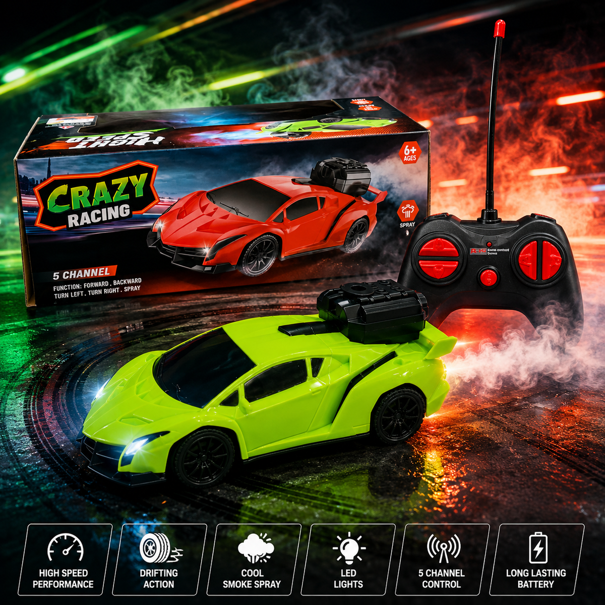 High Speed Remote Control Spray Car (Random Color | XJD575-68A)