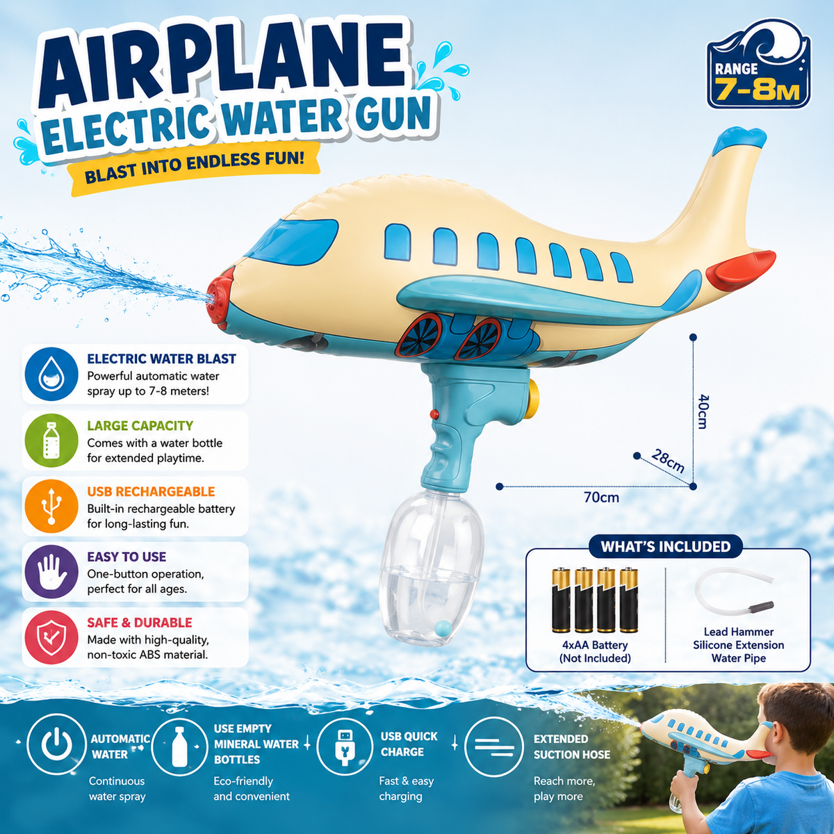 Airplane Electric Water Gun Toy for Kids (X55C)