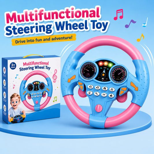 kids multifunctional steering wheel toy with music lights pink blue toddler driving toy Pakistan