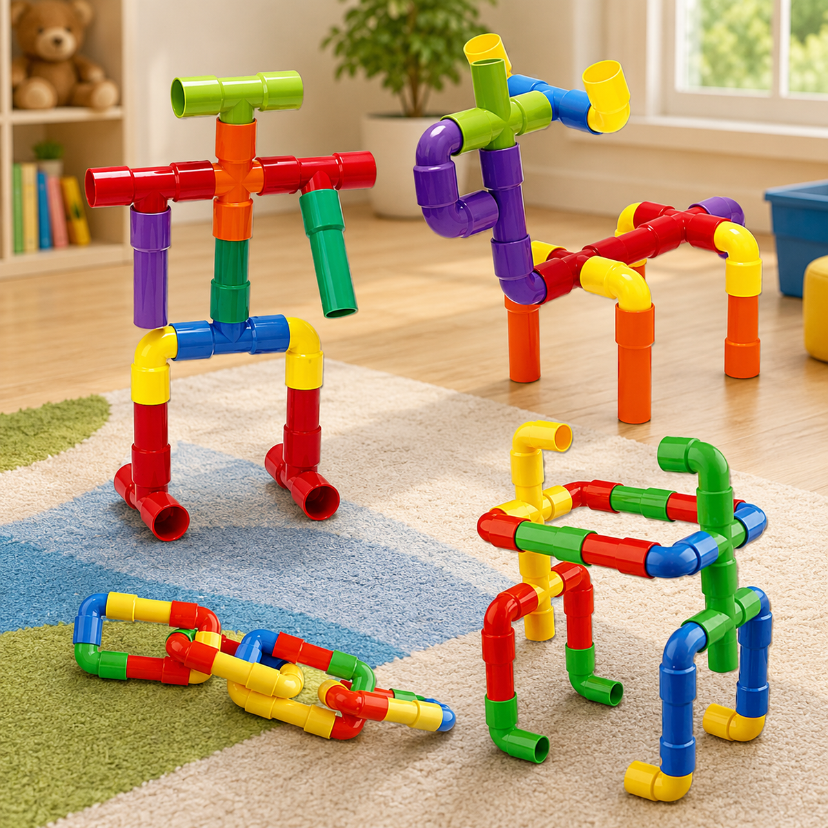 Colorful Creative Pipe Puzzle Building Blocks for Kids With Wheels (64 Pcs | 5117)