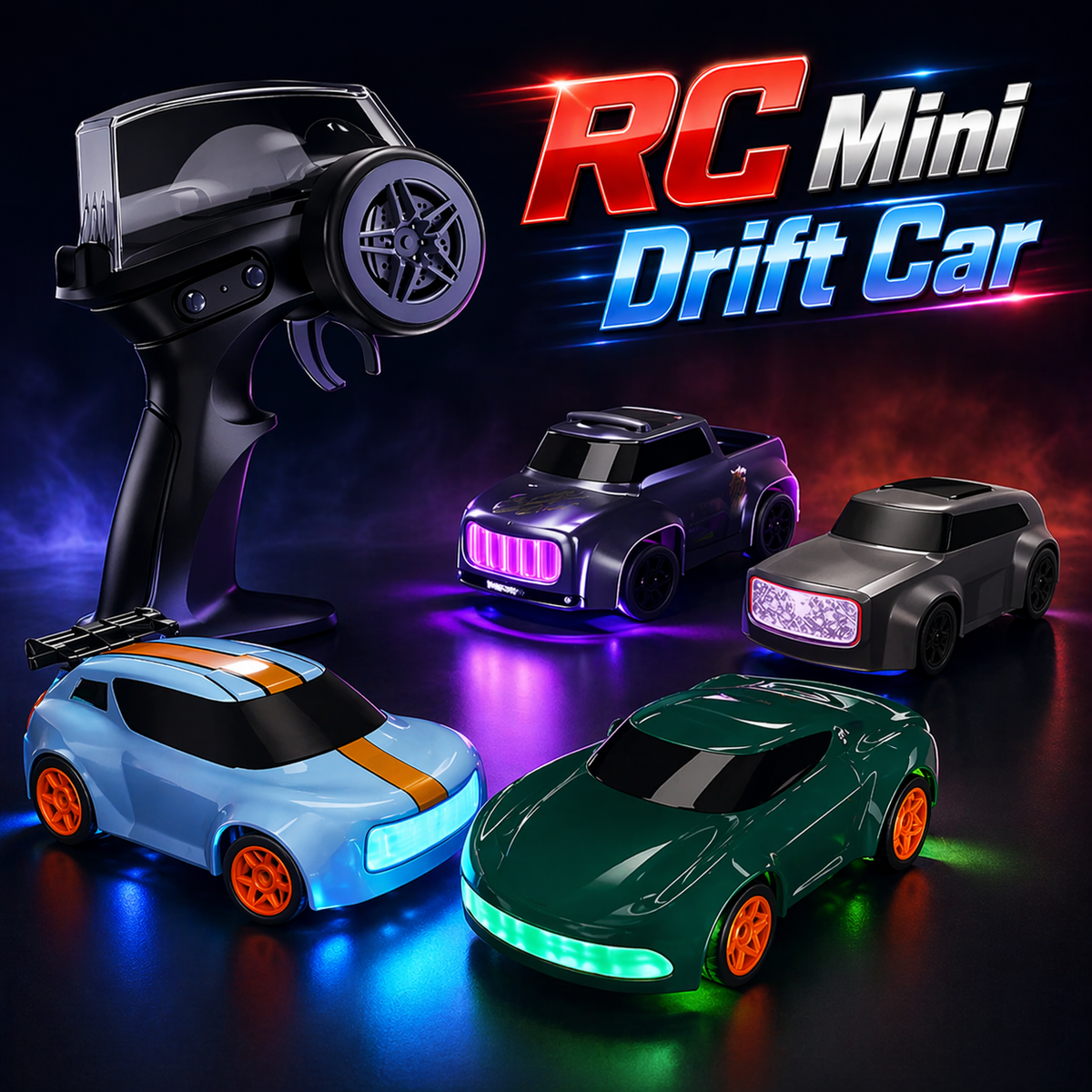 Lighting Mini Desktop Drift RC Car 1/64 Scale 4WD