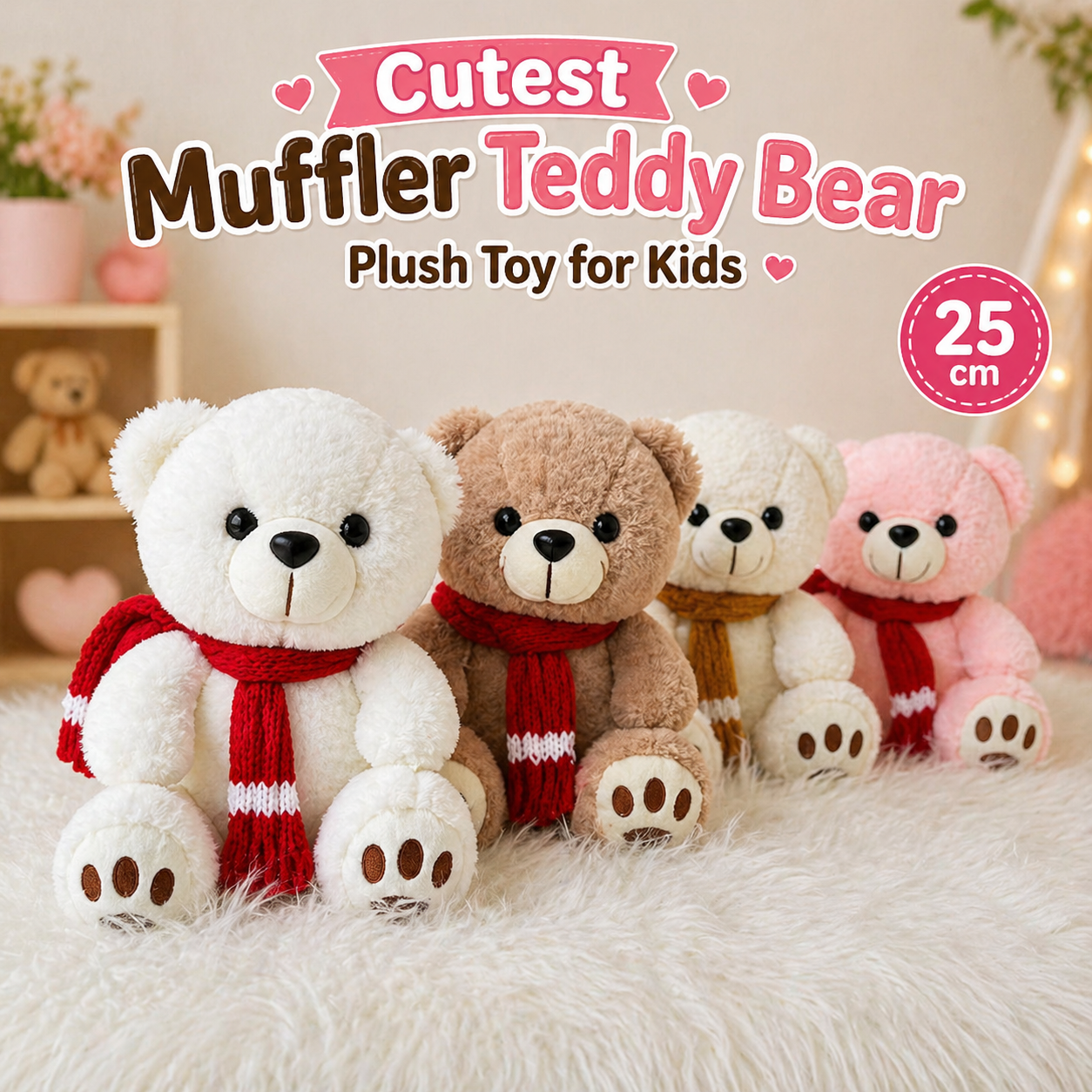Cutest Muffler Teddy Bear Plush Toy for Kids | 25cm (Random Color)