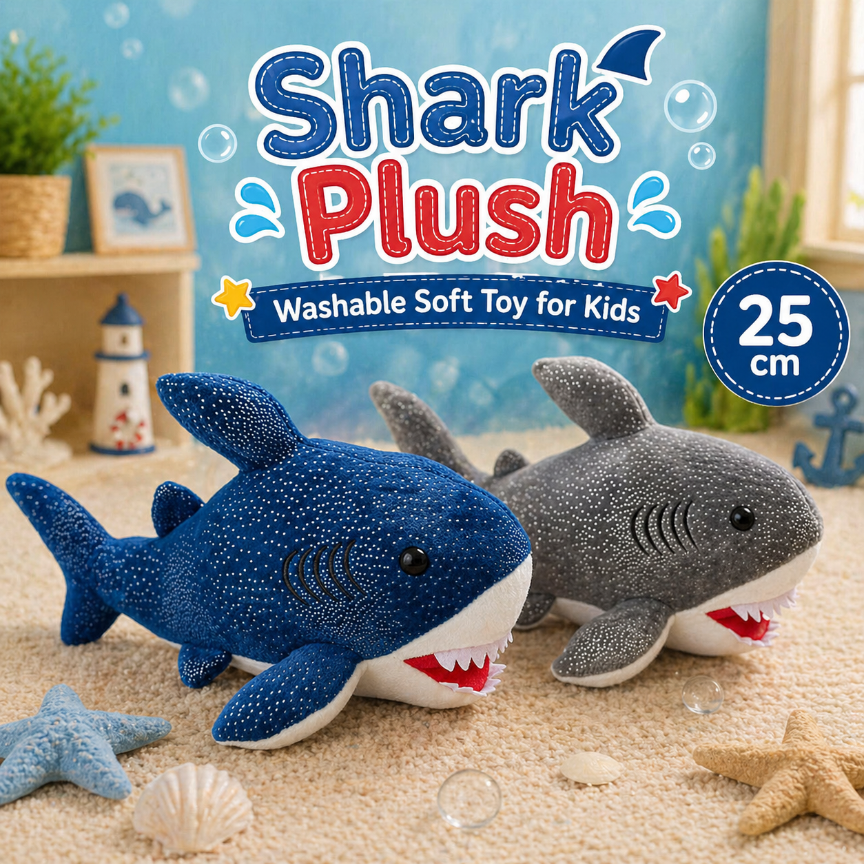 Shark Plush Washable Soft Toy for Kids | 25cm (Random Color)