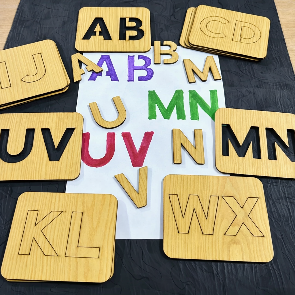 3-in-1 Wooden Kids Drawing Stencils & Puzzle Set – Urdu, English & Math