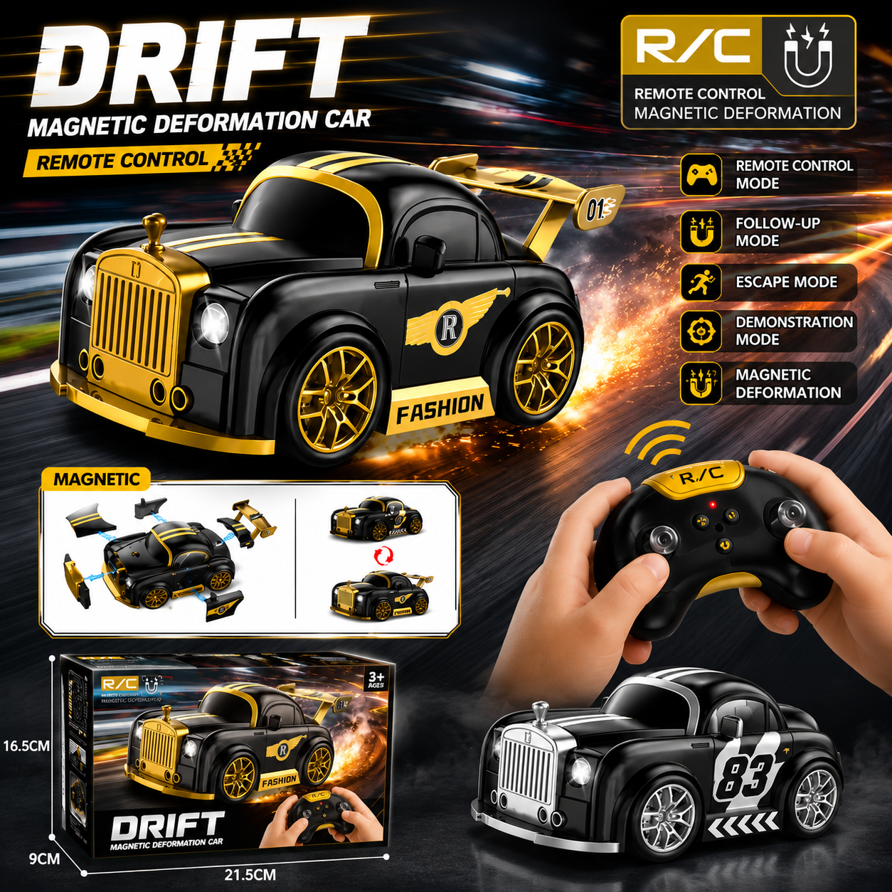Remote Control Mini Drift Car Magnetic Transform RC Racing Car with Wireless Controller for Kids