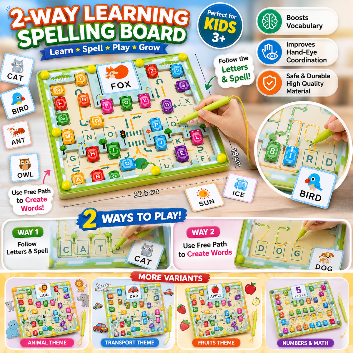 Kids Magnetic Color & Word Maze Wooden Montessori Puzzle (2025-18)
