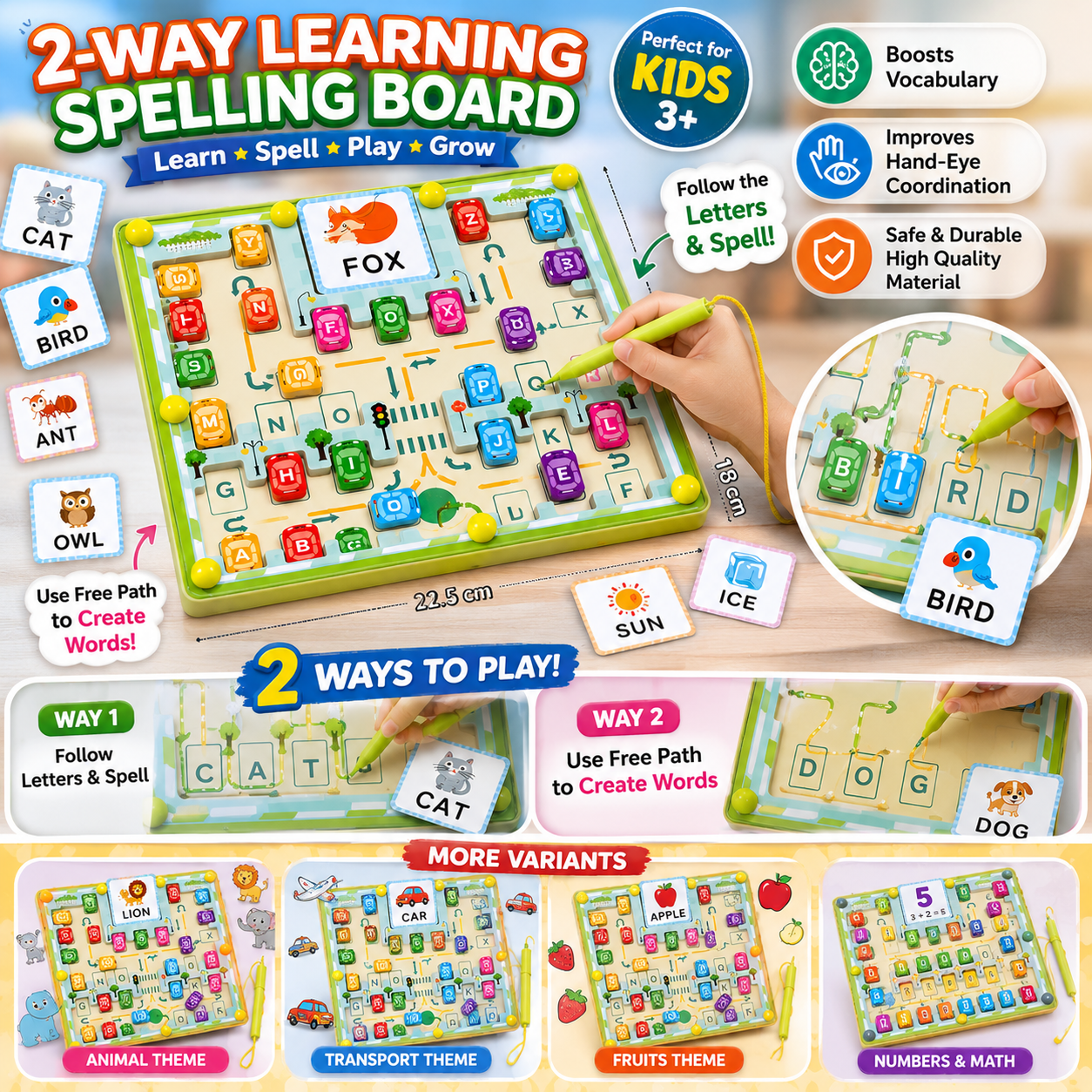 Kids Magnetic Color & Word Maze Wooden Montessori Puzzle (2025-18)