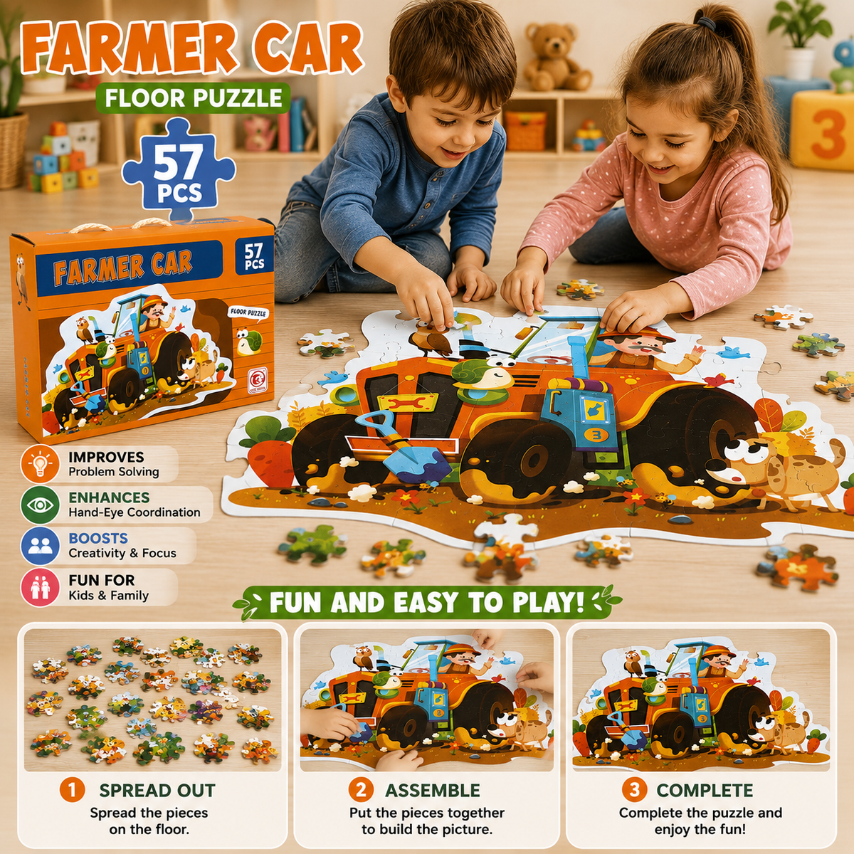 57 Pcs Farmer Car Jigsaw Puzzle for Kids (88728)