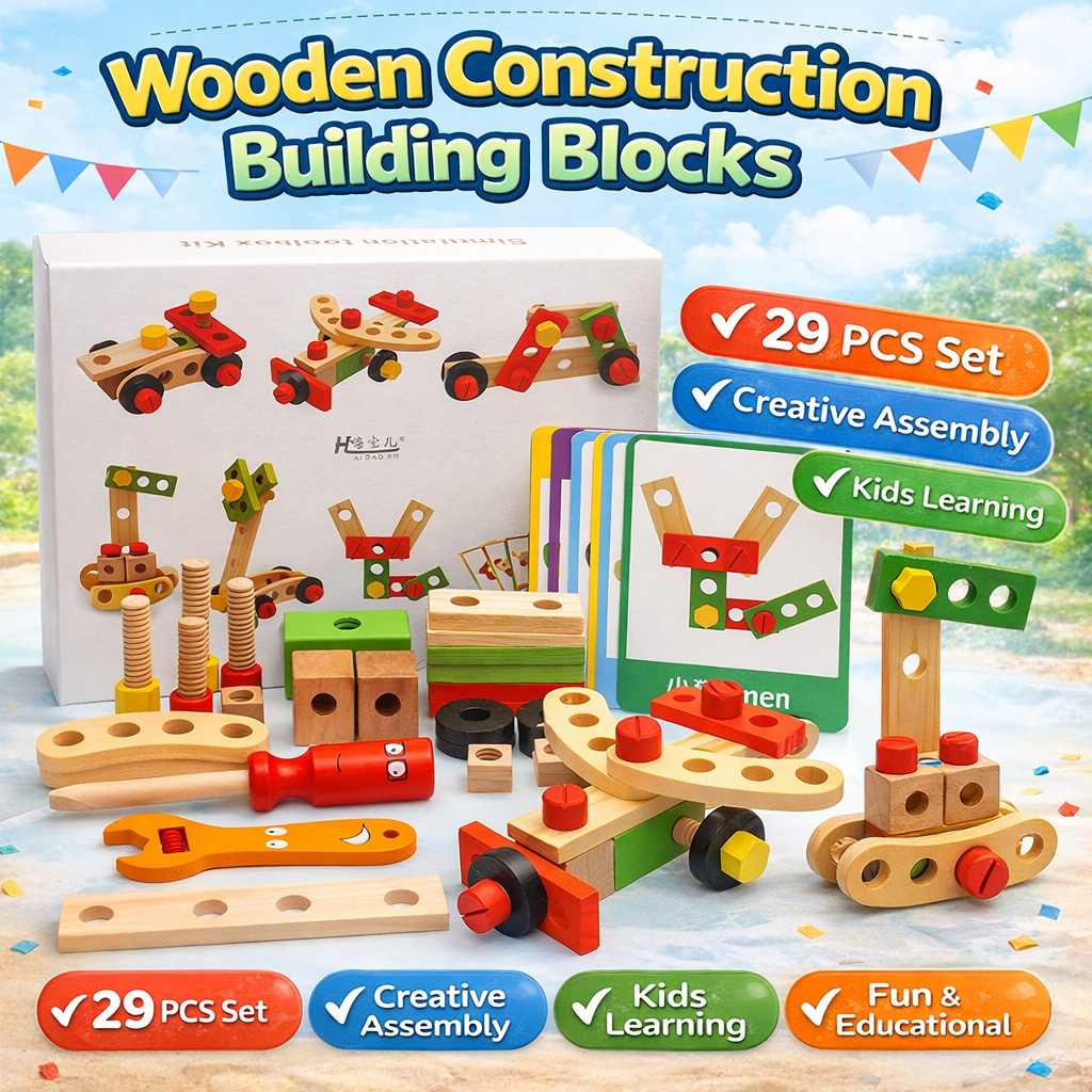 Wooden Tool Kit (29 PCS) – Kids Nut & Bolt Puzzle Educational Construction Toy (2025-38)