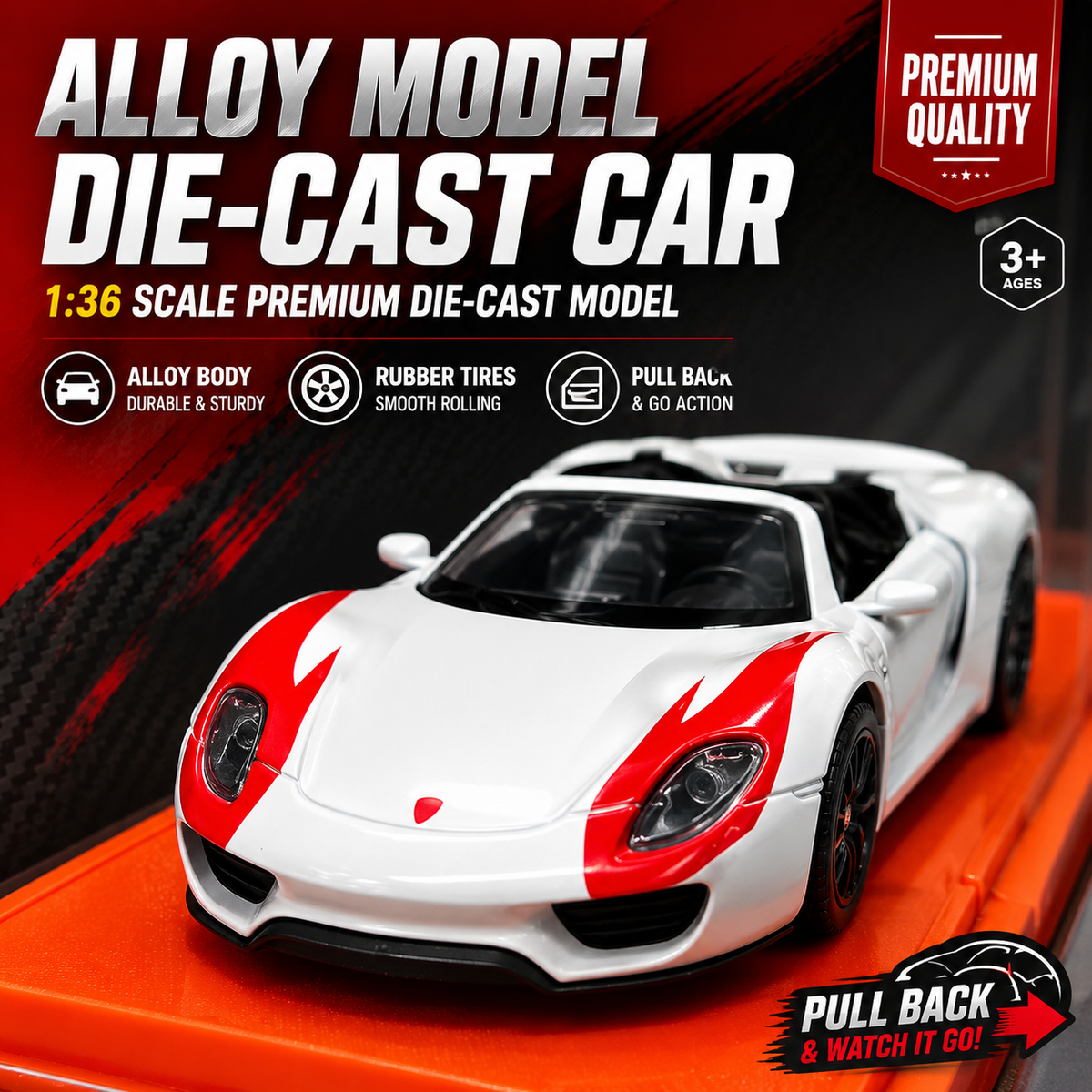 Porsche Premium 1:36 Scale Die-Cast Car (Random Colors | W36888)
