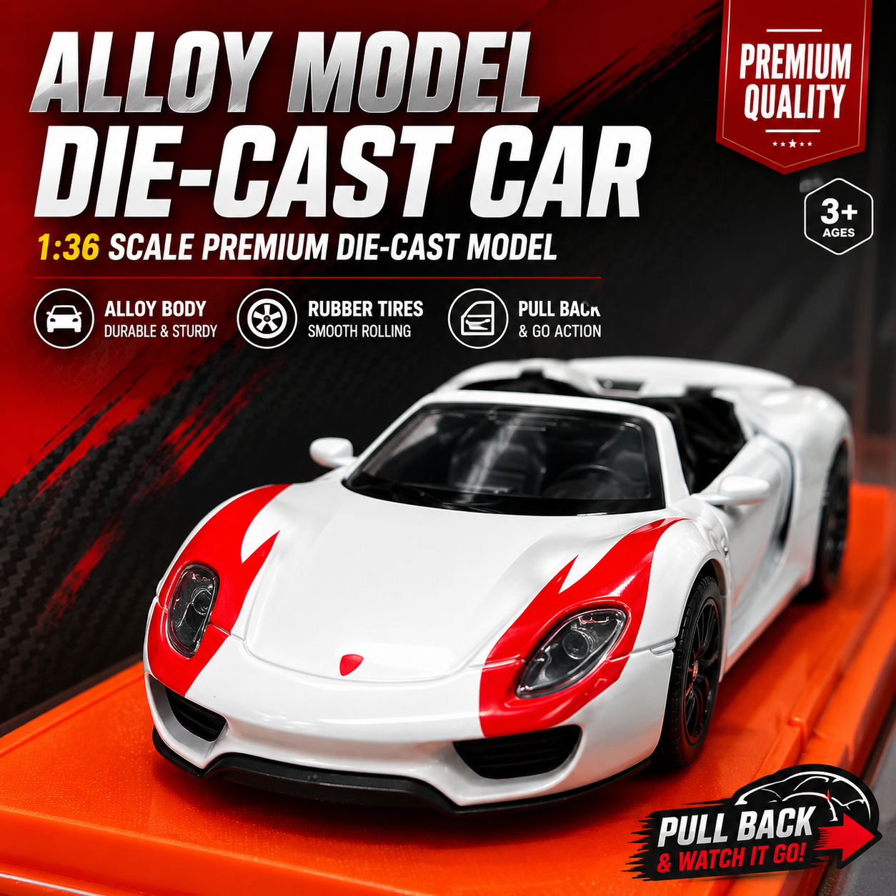 Porsche Premium 1:36 Scale Die-Cast Car (Random Colors | W36888)