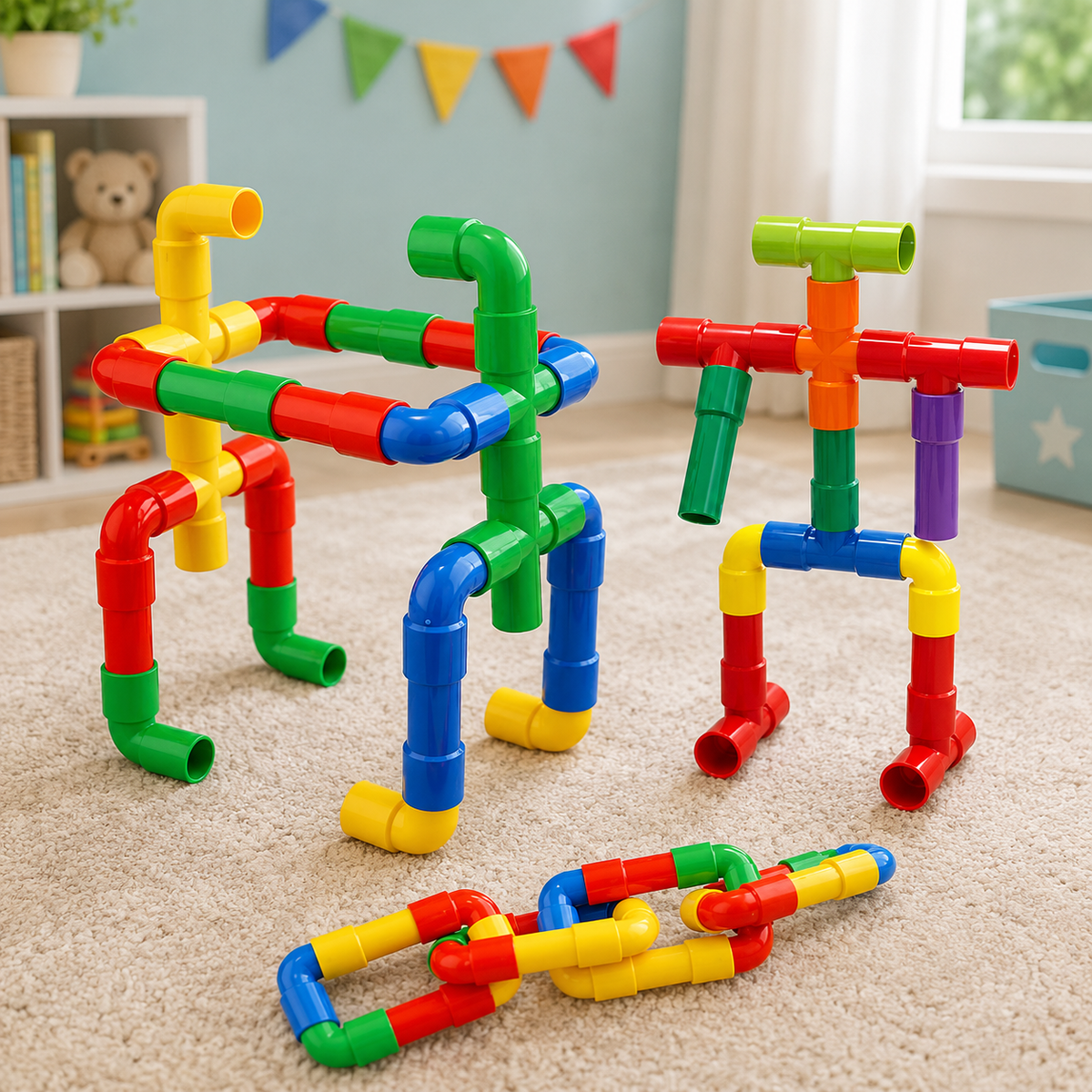 Colorful Creative Pipe Puzzle Building Blocks for Kids With Wheels (64 Pcs | 5117)