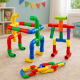 Colorful Creative Pipe Puzzle Building Blocks for Kids With Wheels (64 Pcs | 5117)