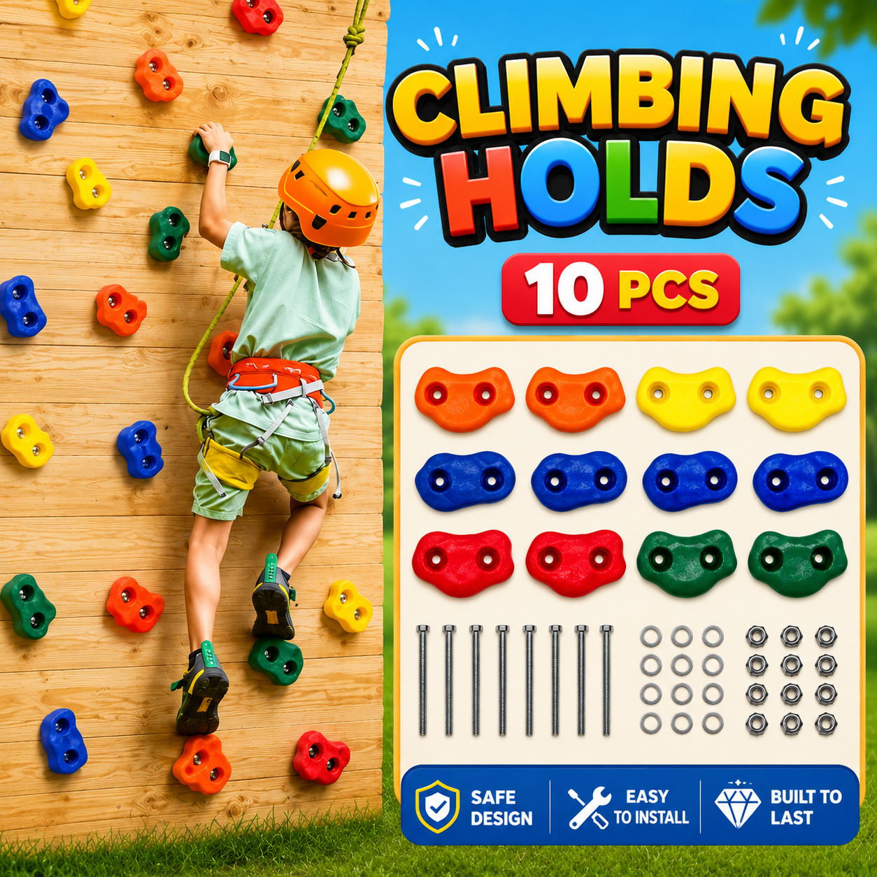 Climbing Wall Holds Set for Kids – 10PCS Rock Climbing Hand Grips 