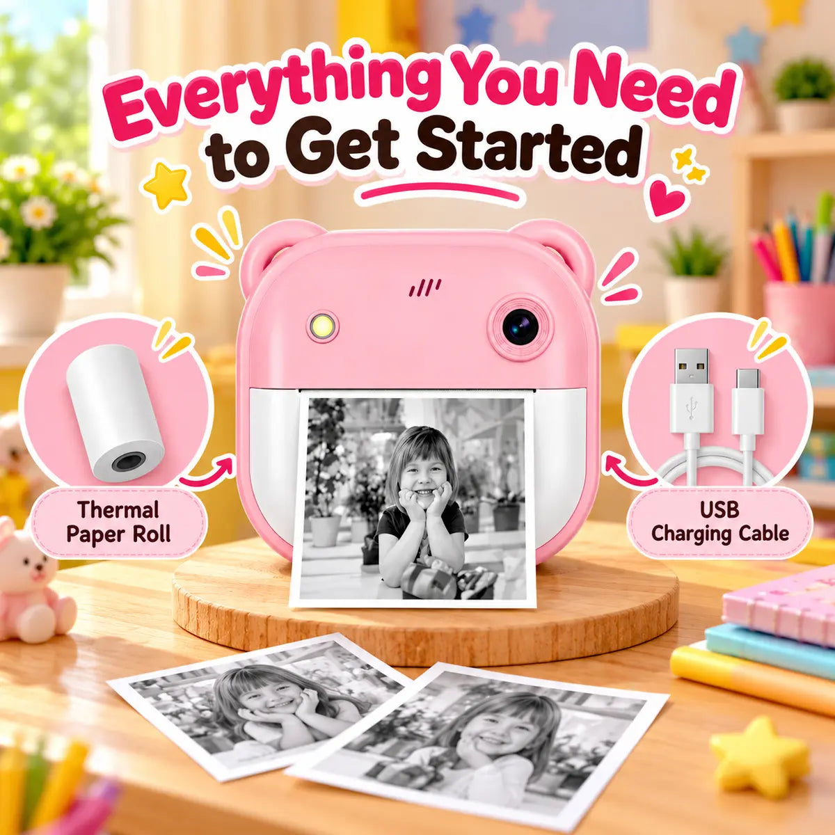 Children's Mini Pocket Instant Camera Printer Model 2 with 1080P Photos and One-Click Printing