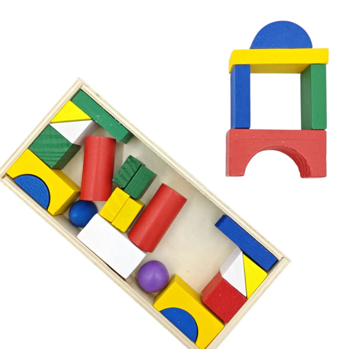 26 Piece Classic Wooden Building Blocks Educational Construction Set for Kids
