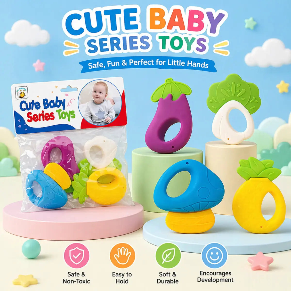 Colorful 4-Piece Baby Teethers Set for Infants - Toynix.pk