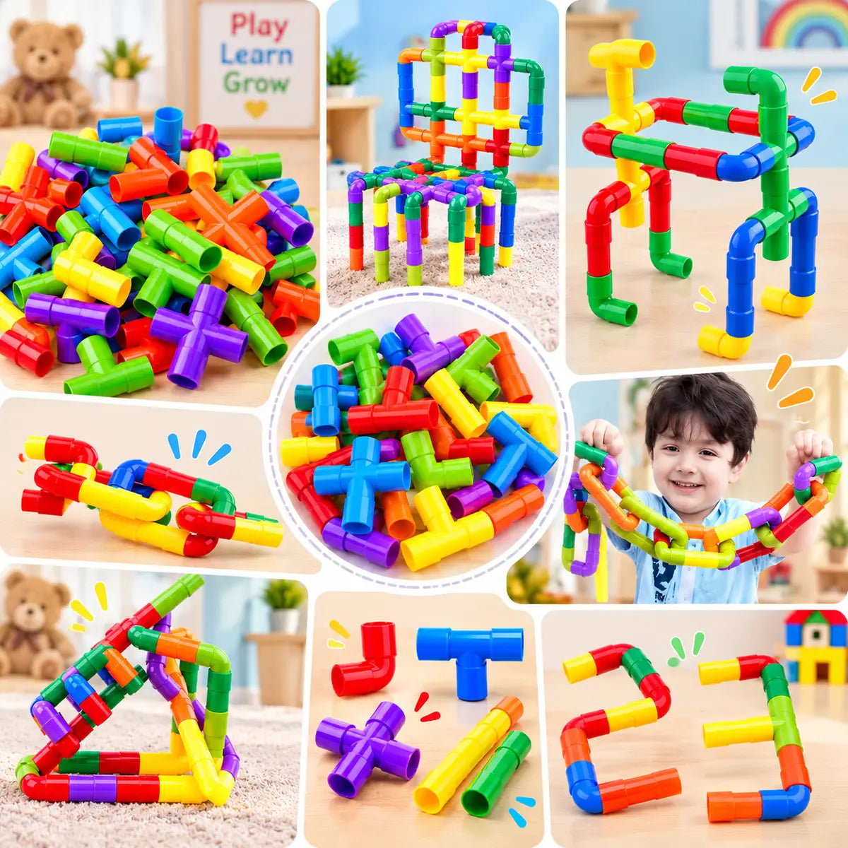 Colorful creative pipe puzzle building blocks construction toy for kids