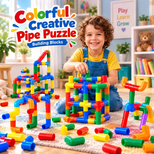 Colorful creative pipe puzzle building blocks construction toy for kids
