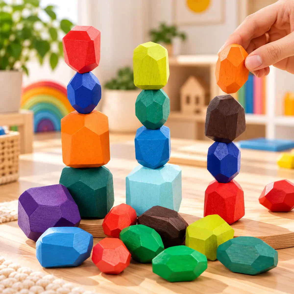 Colorful Wooden Stones Balance Stacking Game For Kids (2025-43)