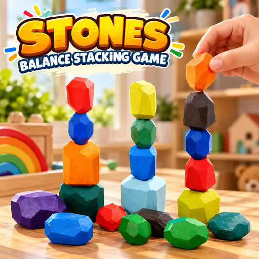 Colorful Wooden Stones Balance Stacking Game 