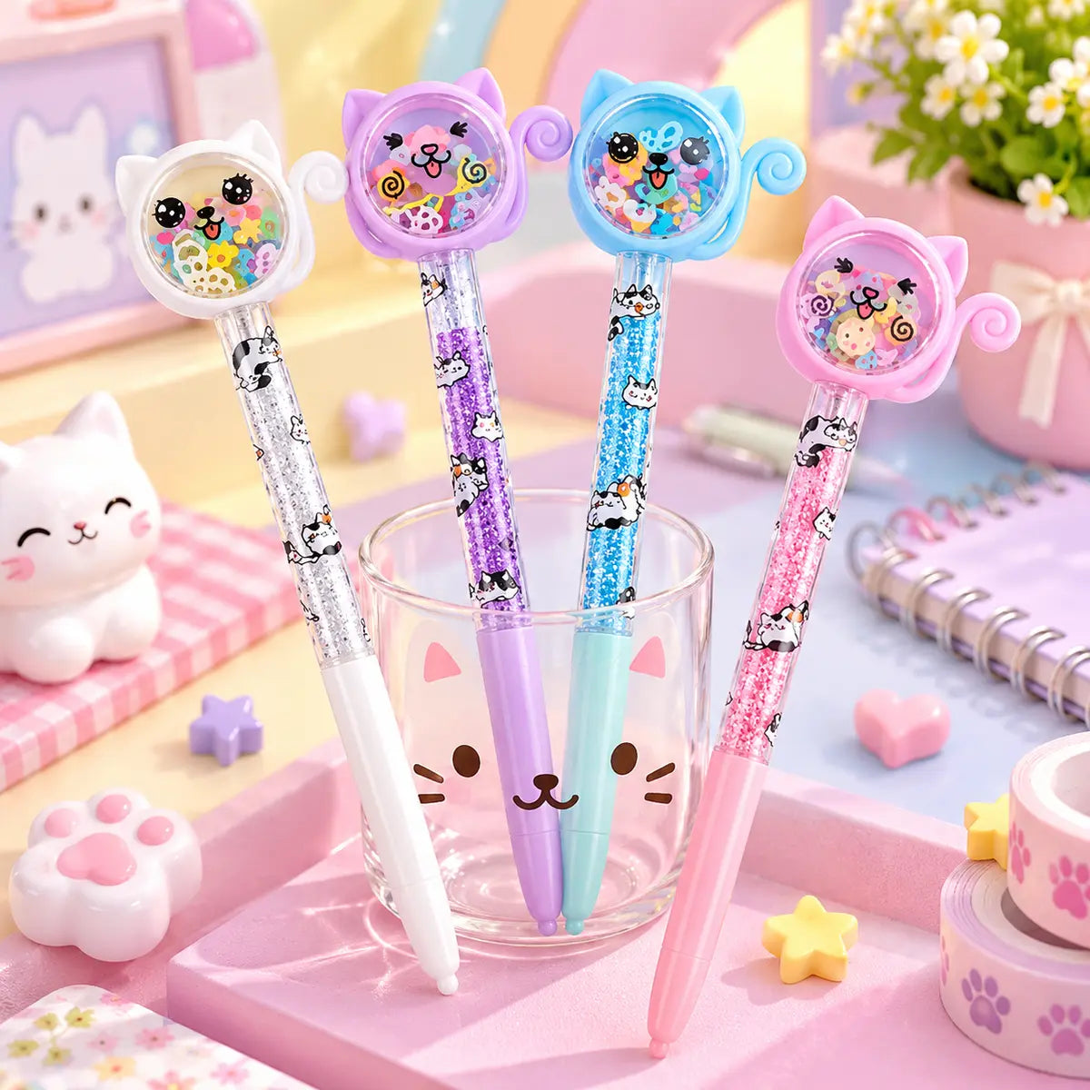 Cute Cat Glitter Ballpoint Pen For Kids (1005)