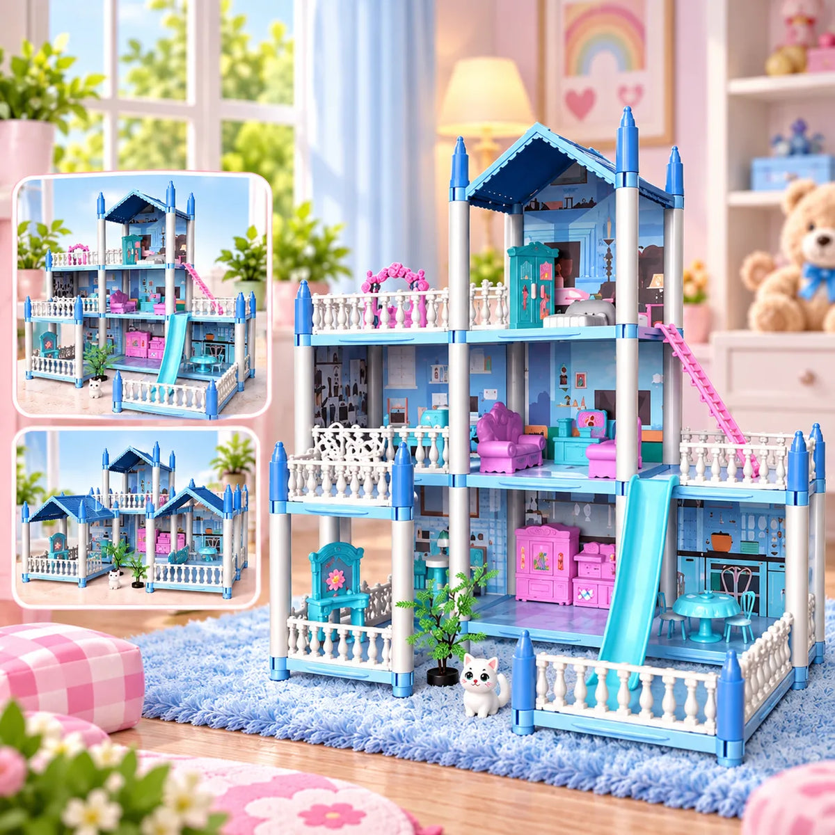 DIY Doll House Villa Set For Kids - Blue