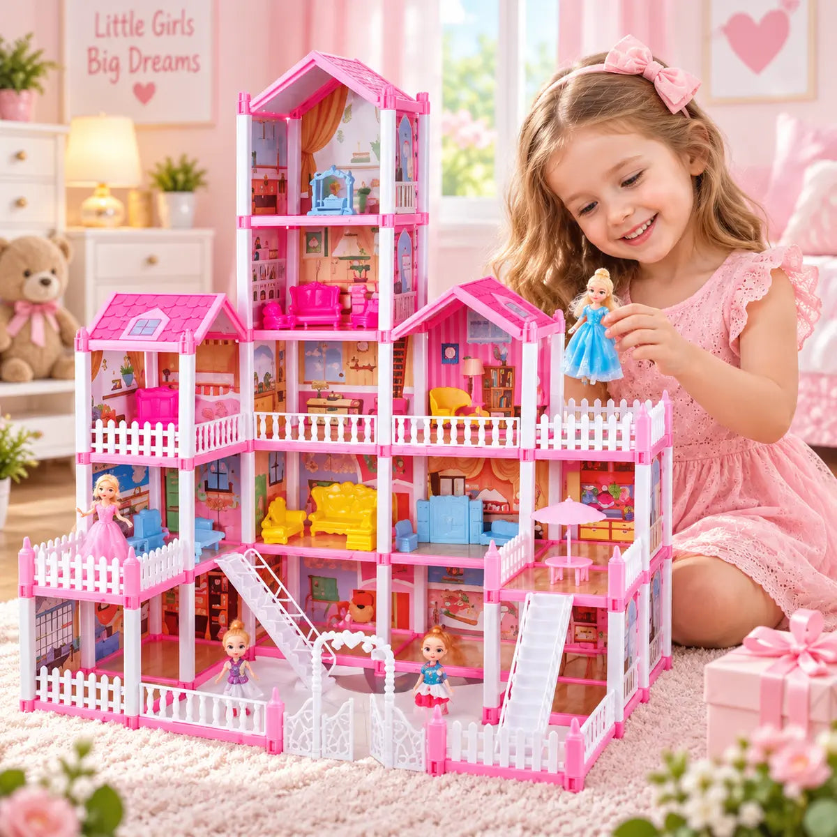 DIY Grand Villa Pink Doll House Playset (DSJ55-15 | 16)