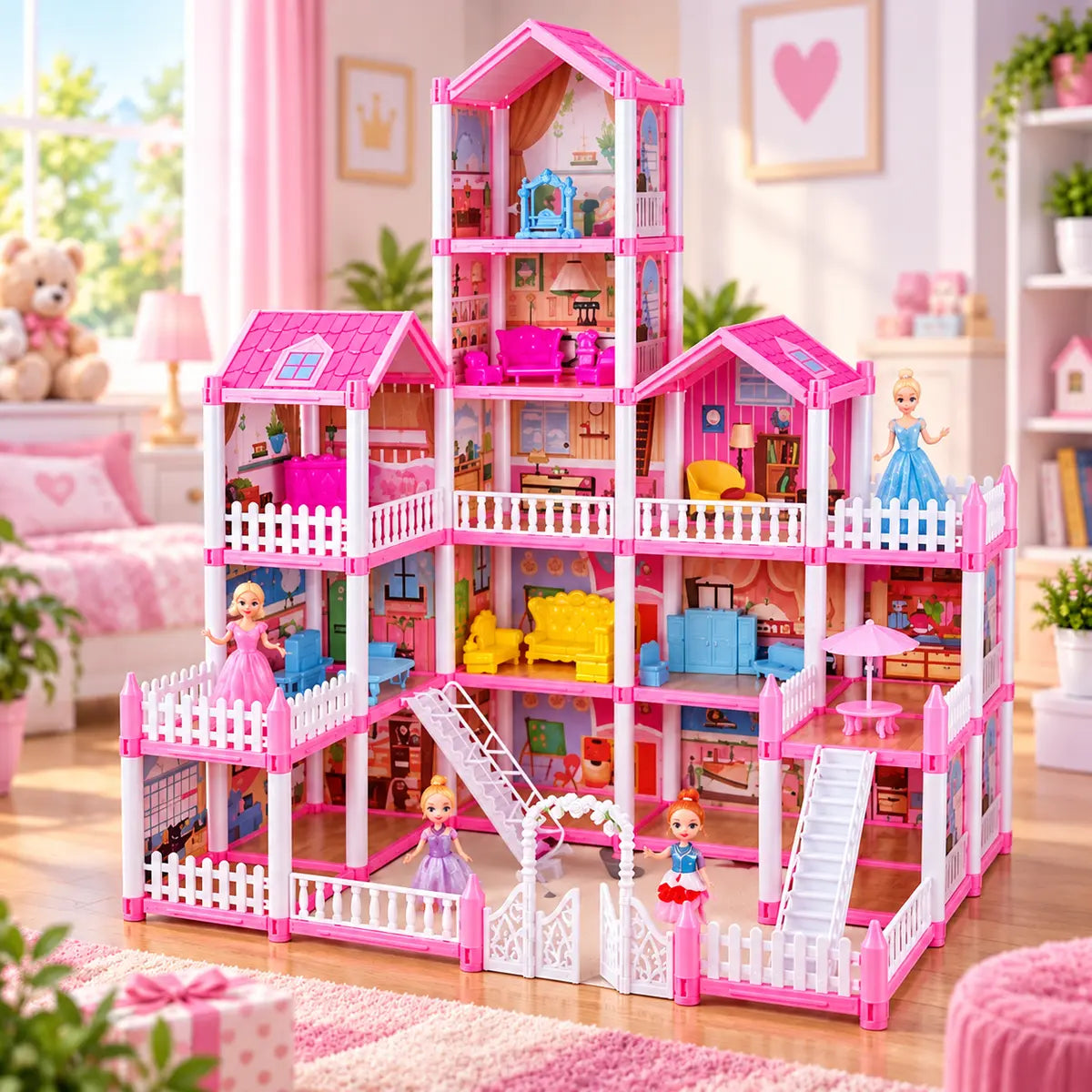 DIY Grand Villa Pink Doll House Playset (DSJ55-15 | 16)