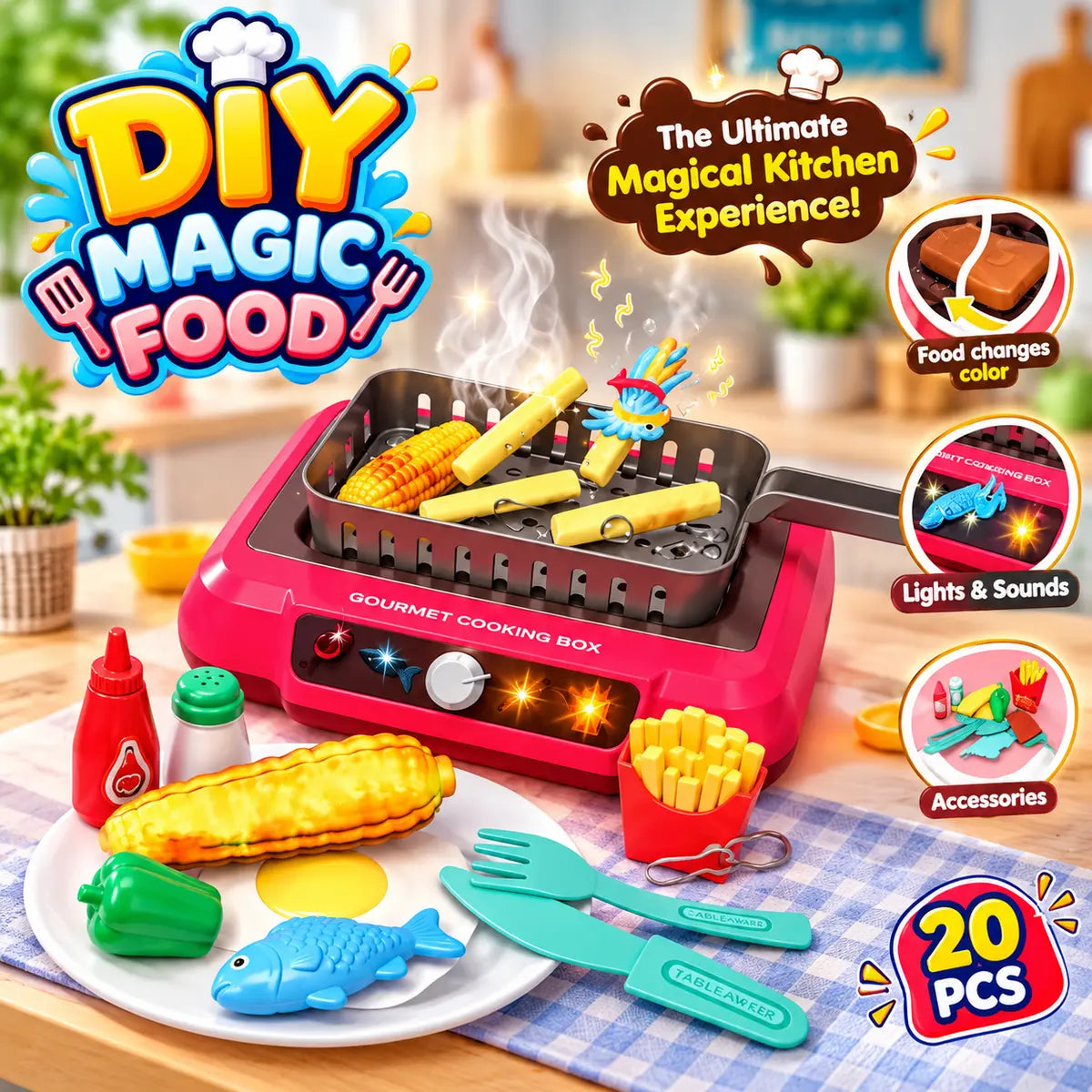 Pretend Play Cooking Food Kitchen Toy Set for Kids – DIY Magic Food Playset