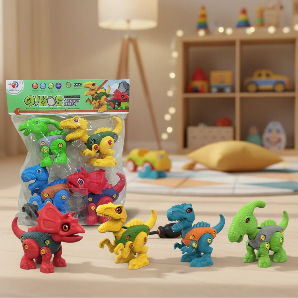 4 Pcs Dinosaur Assembly Toy Set with Screwdriver DIY Building Toy for Kids