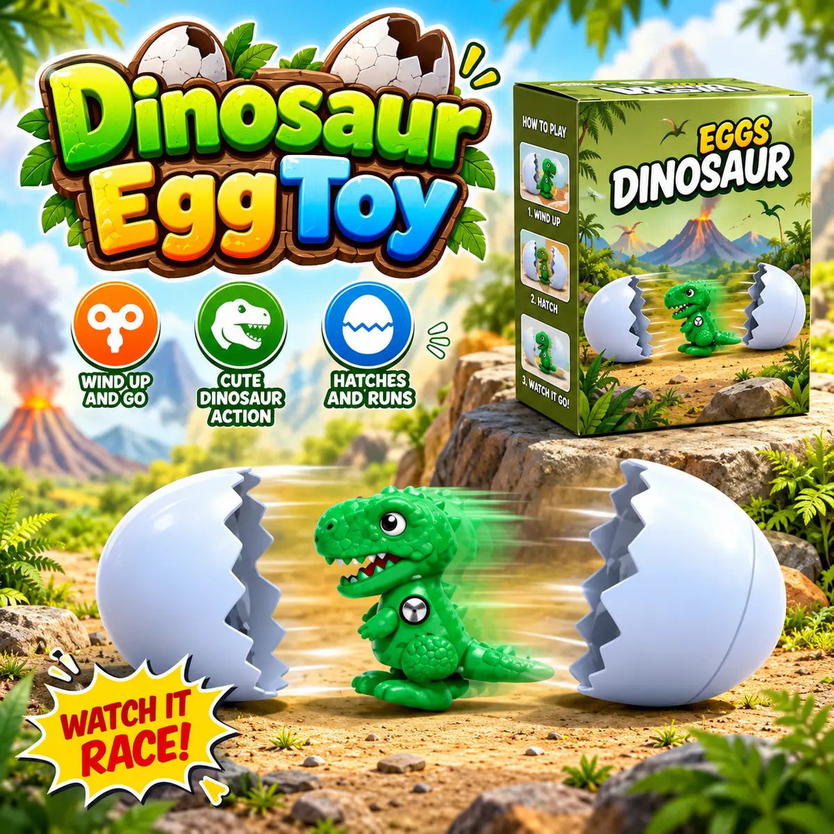 Dinosaur Egg Toy Wind-Up Dino Hatching Surprise for Kids (9988-171)