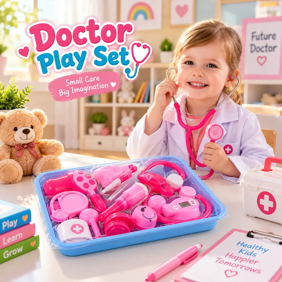 Doctor play toy set for kids with colorful pretend medical accessories