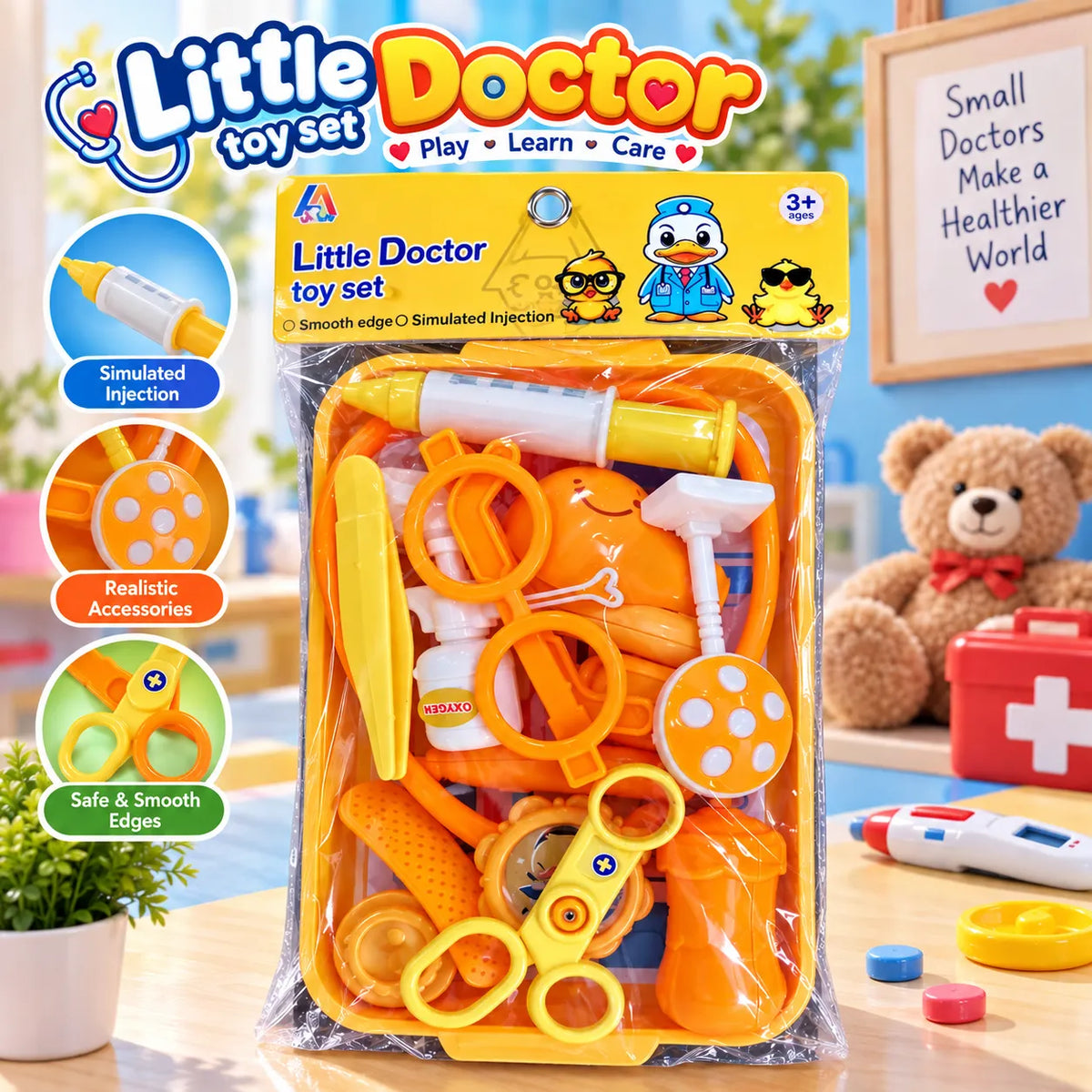 Doctor play toy set for kids with colorful pretend medical accessories