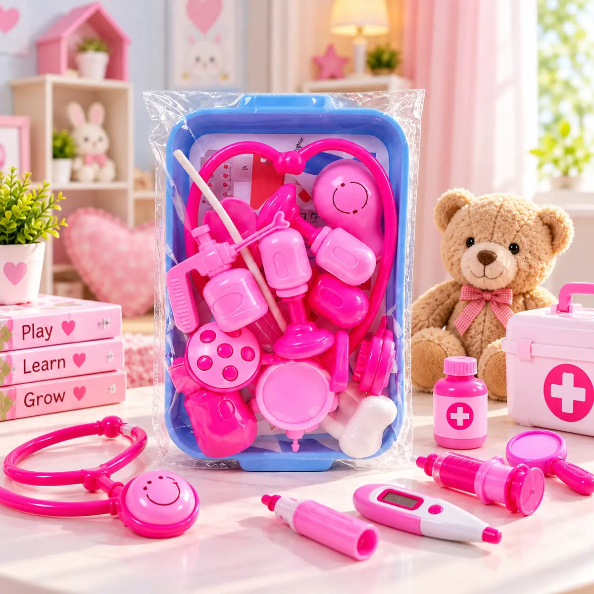 Doctor play toy set for kids with colorful pretend medical accessories