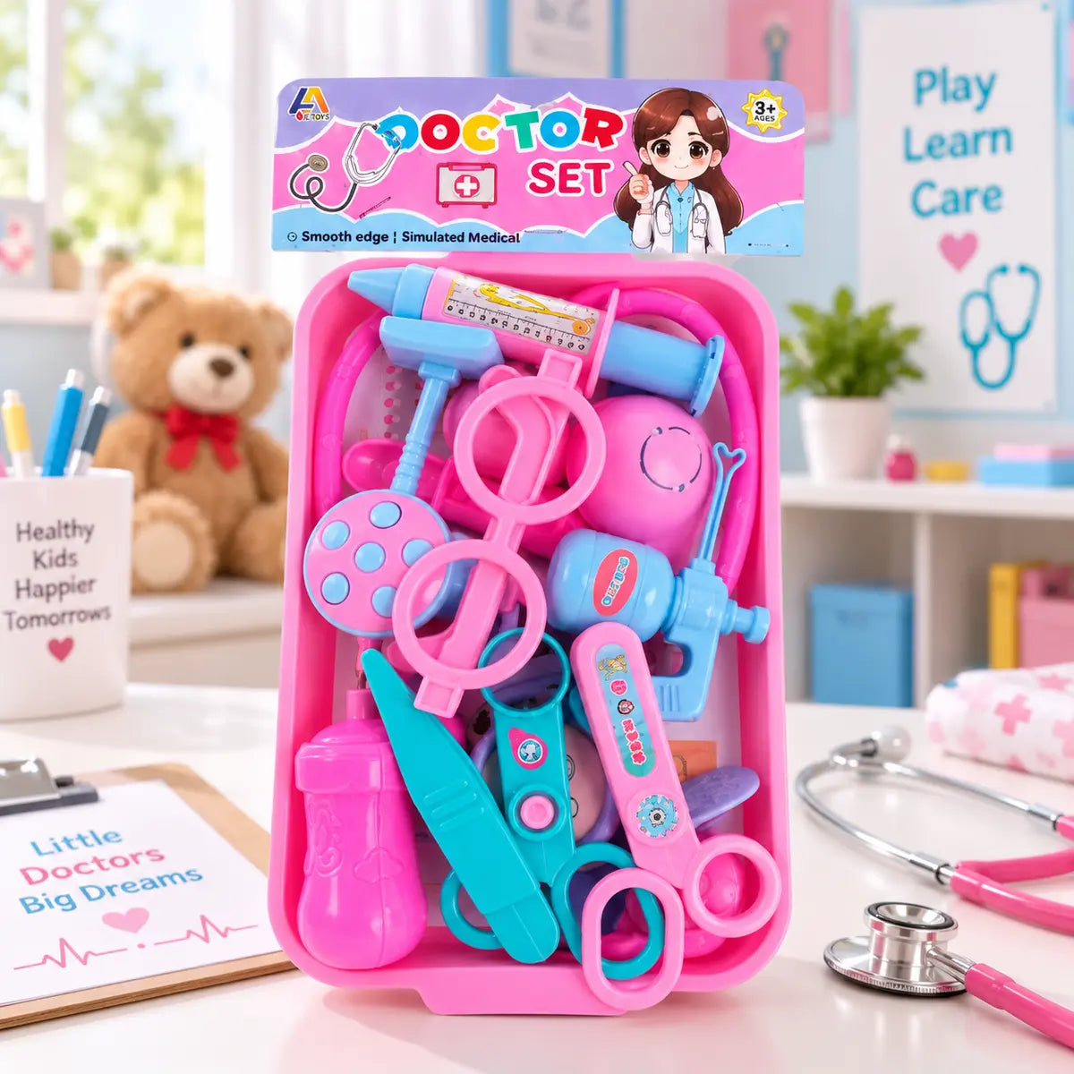 Doctor play toy set for kids with colorful pretend medical accessories