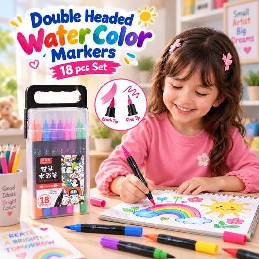 18-piece double-headed watercolor markers with brush and fine tips for kids