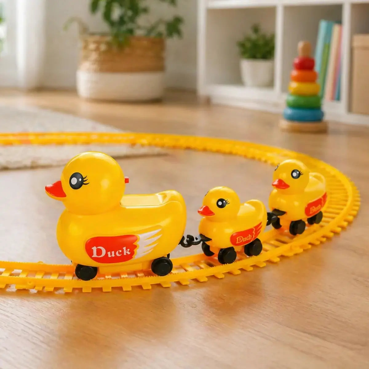 Duck Electric Rail Train Toy with Yellow Track and Duck Carriages for Kids
