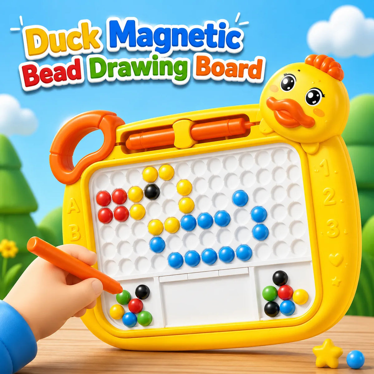 Duck magnetic bead drawing board with colorful beads and stylus for kids