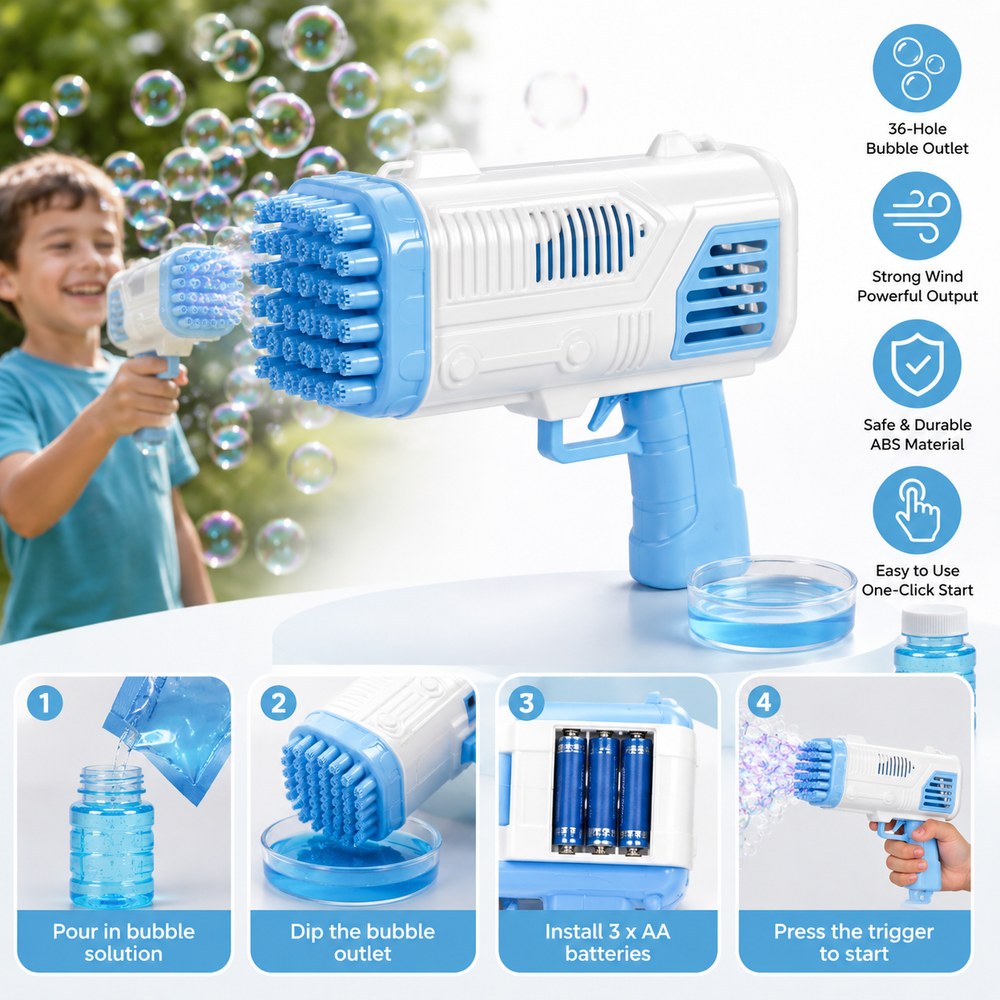 Electric Space Rocket Bubble Gun Automatic Bubble Blaster for Kids