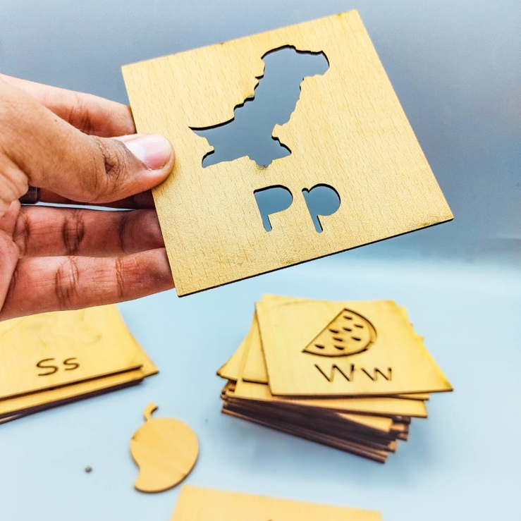 Wooden Urdu & English Alphabet & Shape Stencils Set
