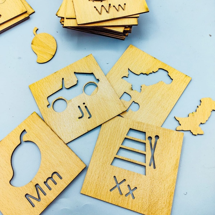 Wooden Urdu & English Alphabet & Shape Stencils Set