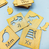Wooden Urdu & English Alphabet & Shape Stencils Set