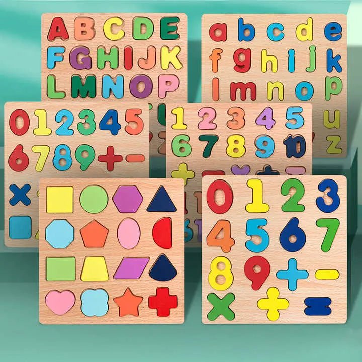 Early Educational wooden Colorful 3D Numbers Shapes and Alphabets - Toynix