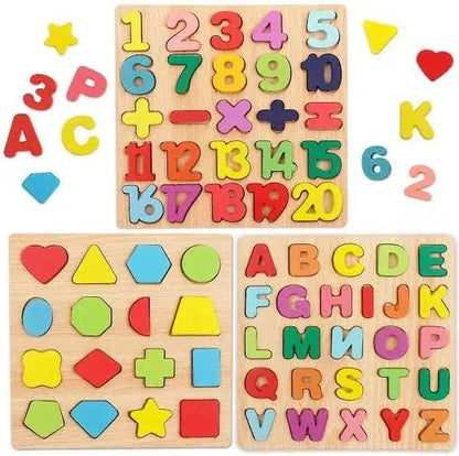Early Educational wooden Colorful 3D Numbers Shapes and Alphabets - Toynix