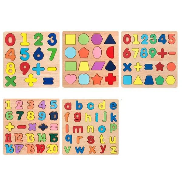 Early Educational wooden Colorful 3D Numbers Shapes and Alphabets - Toynix