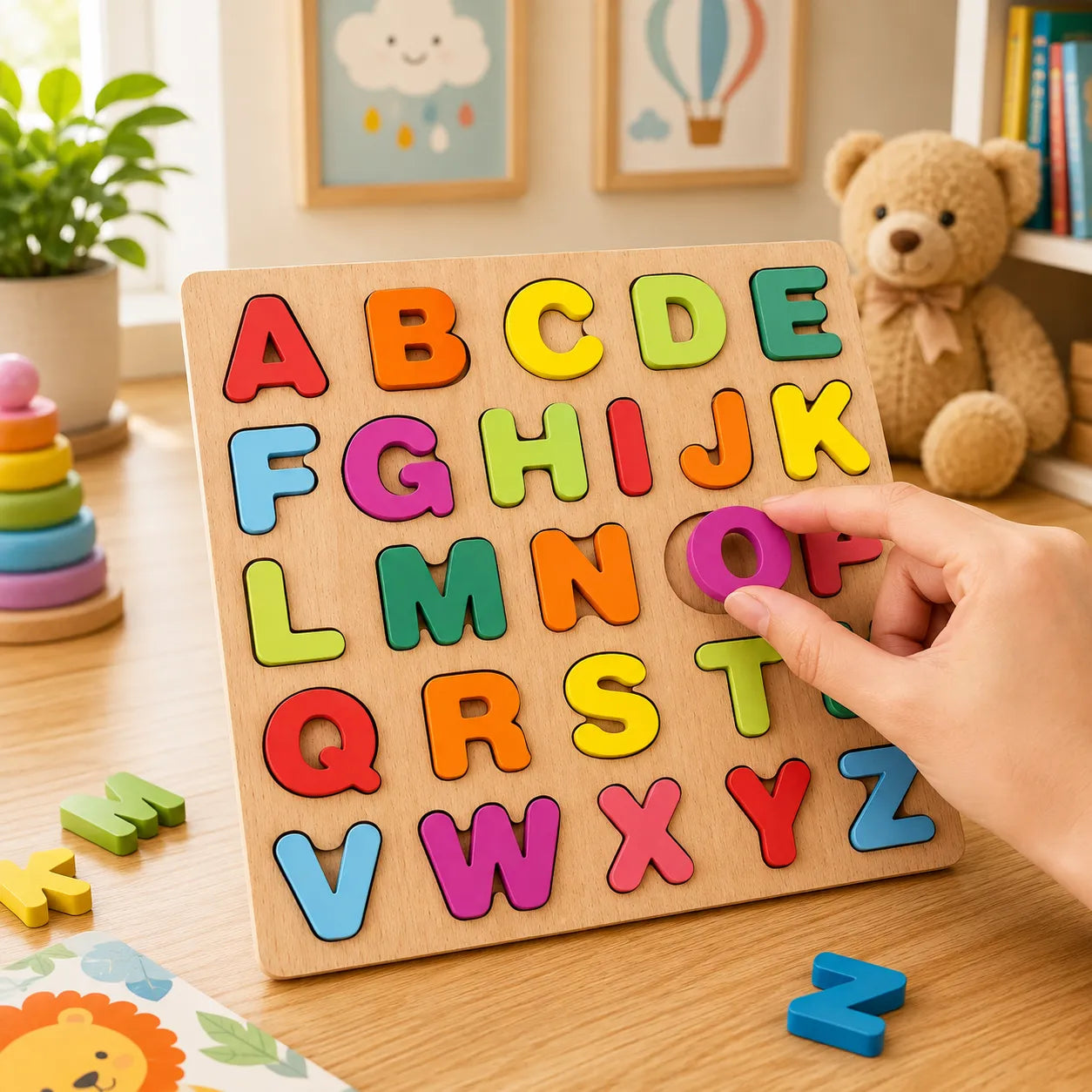 Early Educational wooden Colorful 3D Numbers Shapes and Alphabets
